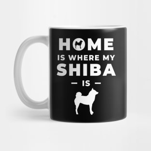 Home Is Where My Shiba Is feat. Lilly the Shiba Inu - White Text on Black Mug